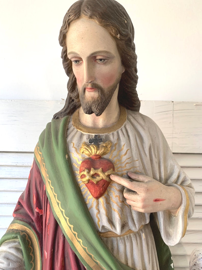 FRANCE Huge Jesus Christ Statue 10 Kg Sacred Heart Plaster Etsy