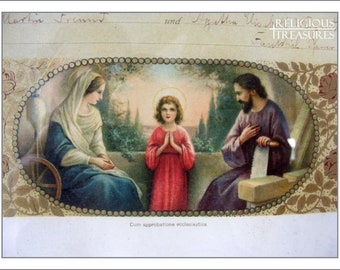 Antique picture Sacrament of marriage, Holy Family, Mary, Joseph, Jesus Christ, Christian motive picture