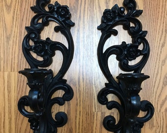 best selling item upcycled Homco decor PAIR Goth wall sconce with Black butterflies set of 2 ~ gothic wall accents ~ gothic decor