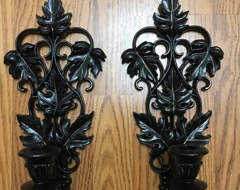best selling item upcycled Homco decor PAIR Goth wall sconce with Black butterflies set of 2 ~ gothic wall accents ~ gothic decor