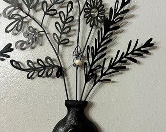 Skull flower pot wall hanging , unique curiosity wall decor, sold separately, gothic  wall decor, wood & metal with mini spider with pearl
