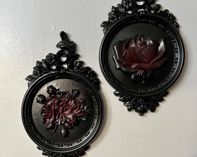 Victorian Gothic Floral Wall Plaques, Gothic Black and Red Roses Gothic