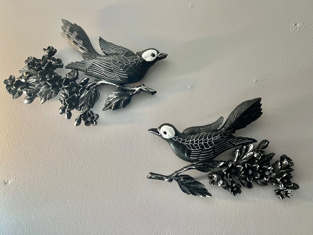 Pair Skeleton Bird Wall Decor, Gothic Home Decor, Black Bird Wall Decor