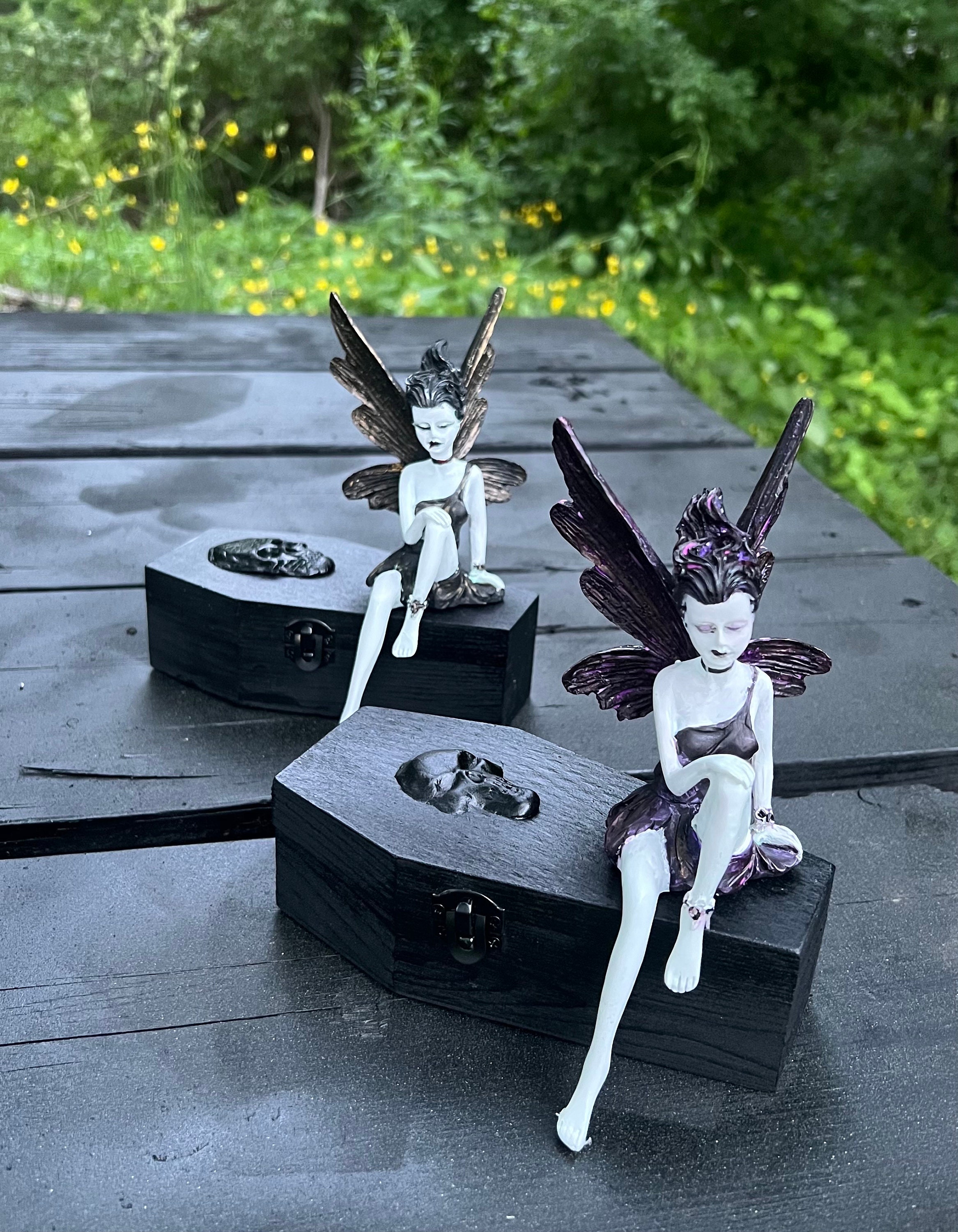 Gothic Fairy angel, plant / gothic garden decor, gothic miniature fairy angel, gothic garden decor, wooden coffin box, sold separately