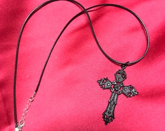 Black cross gothic necklace, gothic jewelry, costume Halloween cross necklace, goth cross necklace