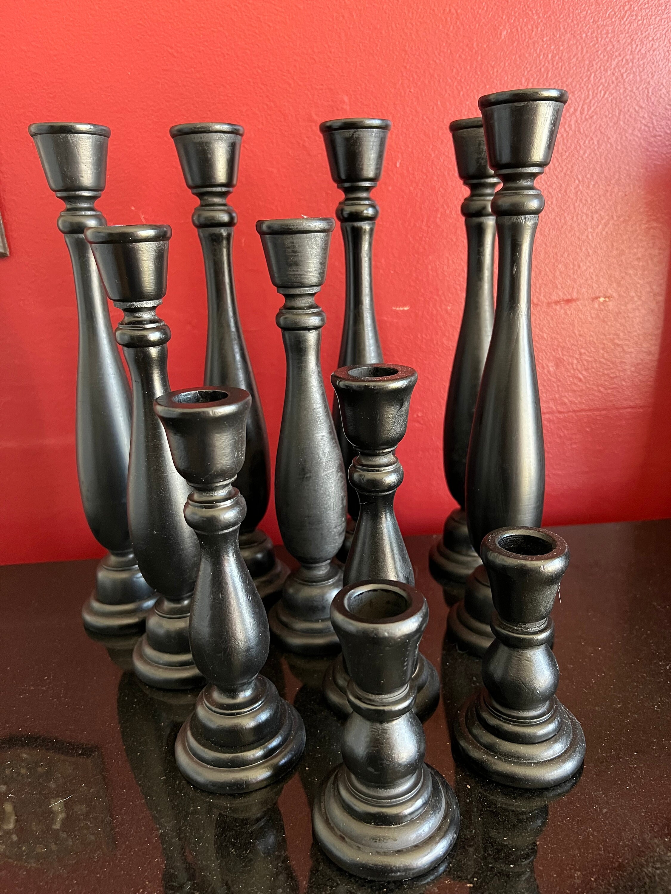 Painted black wooden candlestick holder, choose a size, gothic taper candlestick holder, gothic decor