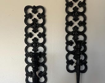 Goth wall sconce set of 2 ~ gothic wall accents ~ gothic decor, upcycled Homco decor, mid century ornate wall candle holder sconce