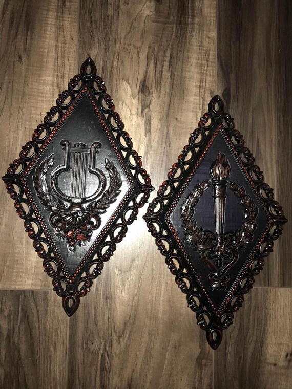 Pair Victorian Gothic Wall Plaques Gothic Black & Red Gothic Etsy