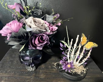 Gothic Double Skull Wedding Centerpiece, Skull Floral, Goth