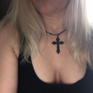 Black cross gothic necklace, gothic jewelry, costume Halloween cross necklace, goth cross necklace