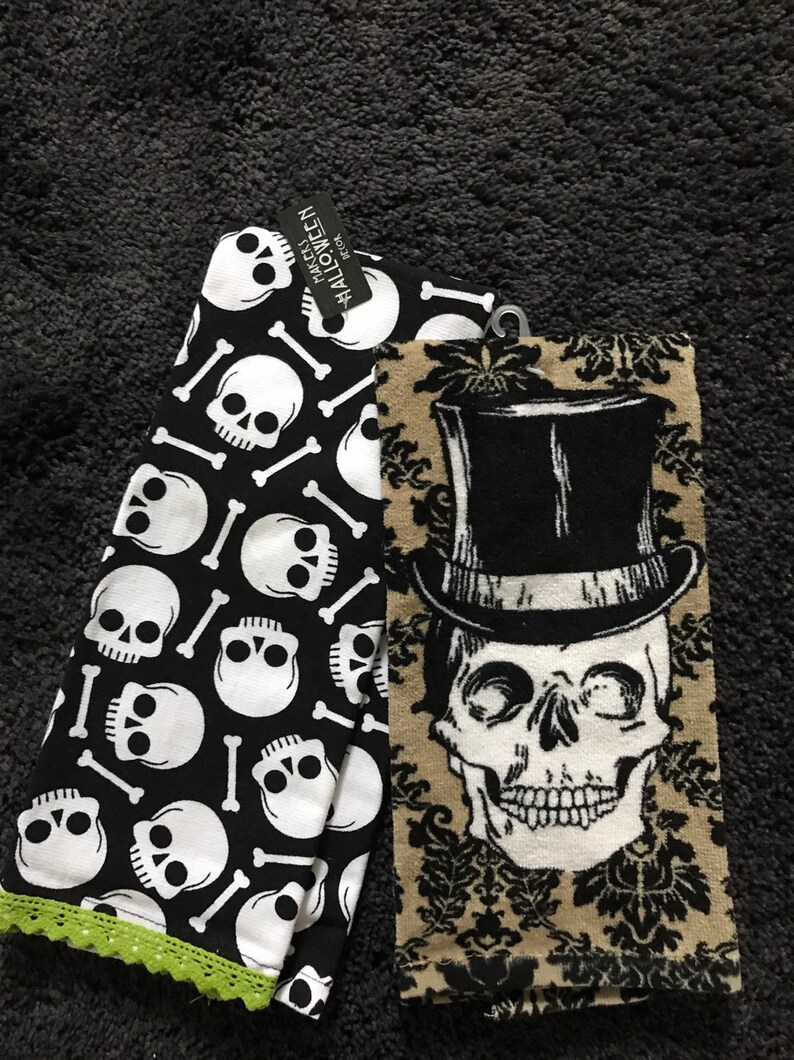 Skull Hand Towels Gothic Skull Towels Goth Kitchen Halloween Etsy