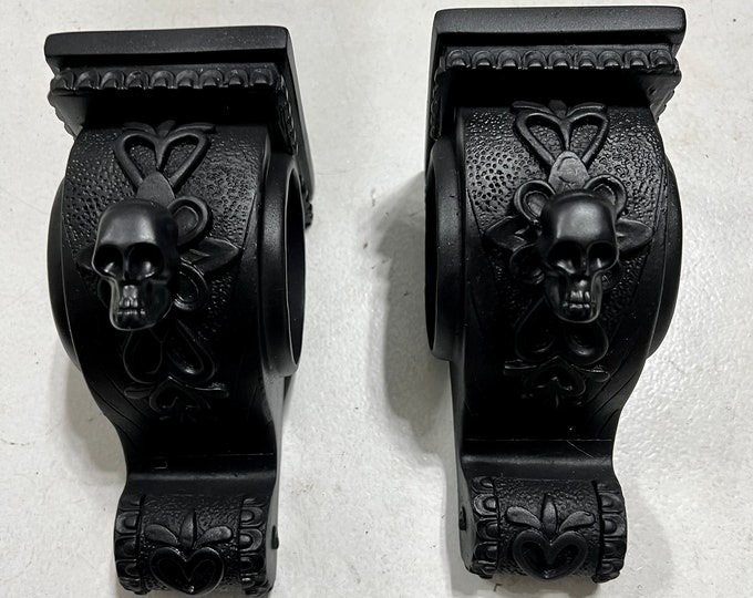 Gothic Curtain Rod Holders, Mini Skull. Curtain Scarf Holder, Gothic ...