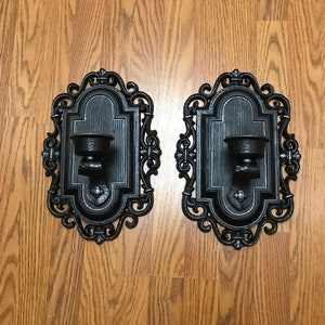Victorian gothic candle holder sconce, 2 medieval candle holder, gothic wall decor, dungeon decor, black candle holder pair