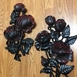 Victorian Goth Decor, Vintage Wall Plaque, Black Wall Art, Gothic Home Decor, Black red Wall Decor, Dark Goth Decor, wall flowers