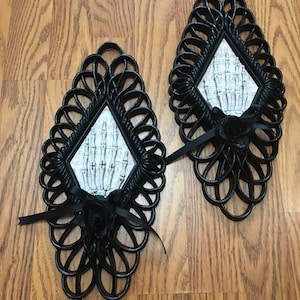 best selling item upcycled Homco decor PAIR Goth wall sconce with Black butterflies set of 2 ~ gothic wall accents ~ gothic decor
