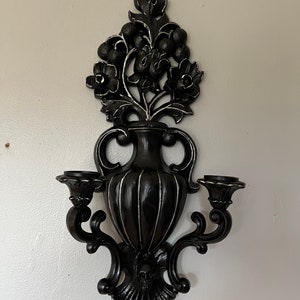 Victorian Goth Decor pair, Vintage Wall Sconce, Black Candle Holders, Gothic Home Decor, Halloween Decor