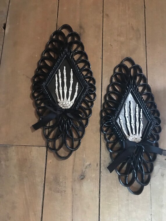 best selling item upcycled Homco decor PAIR Goth wall sconce with Black butterflies set of 2 ~ gothic wall accents ~ gothic decor