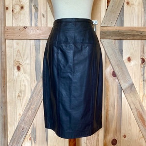 Vintage 1990s 100% Black Leather Chaus Pencil Skirt