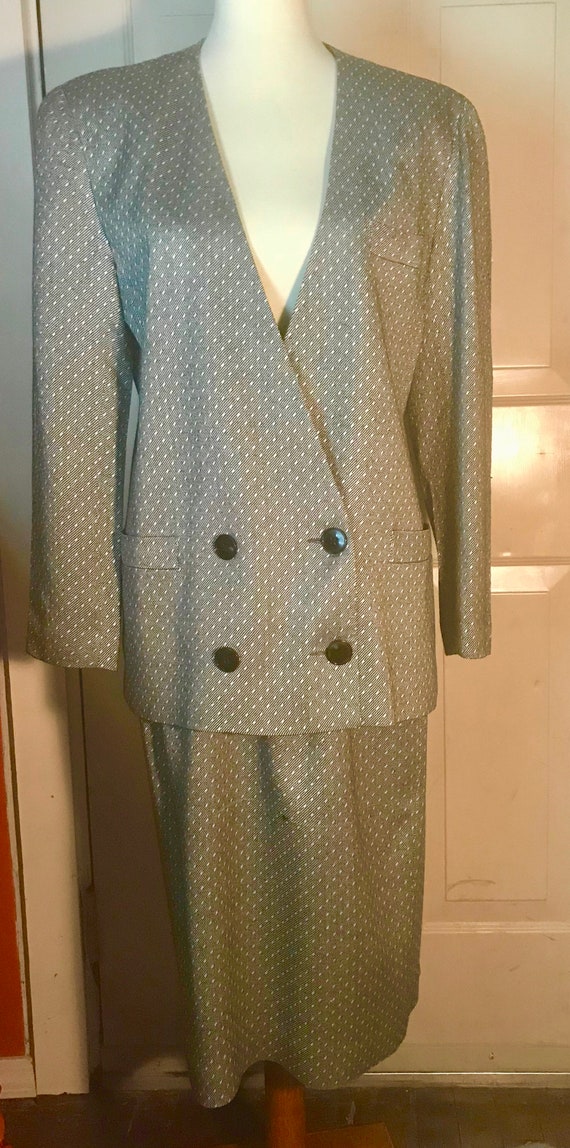 Christian Dior 1980s Gray and White Power Suit