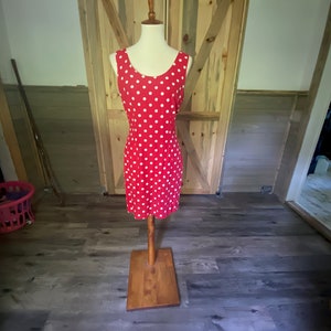 Vintage 1980s Frederick&#39;s of Hollywood Red and White Polka Dot Tank Dress