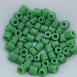 Sandcast Tubes (5g) - Green - Rare Vintage Glass Egyptian / African Beads