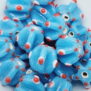 10mm Melon Bead (10) - Light Blue Opaque - Vintage Handmade Glass Lampwork Beads