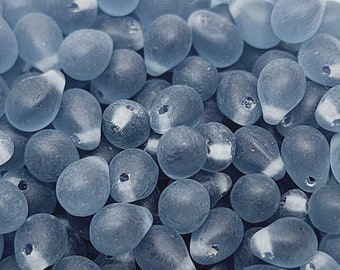 Perles en verre tchèque en forme de larme de 7 x 5 mm (25) - Bleu indicolite dépoli