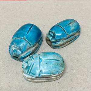 25~35mm Scarab (1) - Blue - Vintage Egyptian Scarab Bead