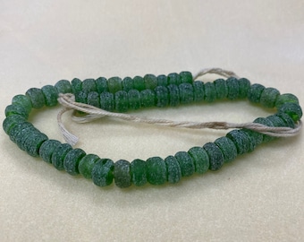 Rondelle - Sea Green Frosted Transparent - Java Recycled Glass Beads - (1 strand)