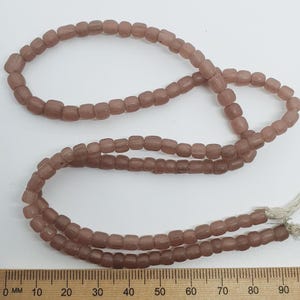 Tube - Pink Matte Transparent - Java Recycled Glass Beads - (1 strand)