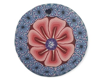 Pendentif Fimo 26mm (1) - Fleurs Rose/Violet