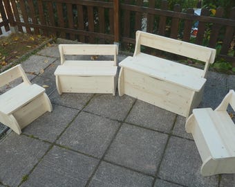 Children's bench, children's chest, toy box in various sizes, paintable