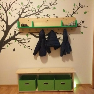 Set children's wardrobe with shelves with children's bench with storage boxes