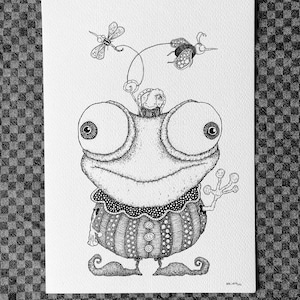 Uomo ranocchio disegnato a mano、inchiostro su carta。