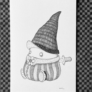 Folletto disegnato a mano, inchiostro su carta.