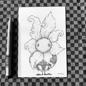 Fiore disegnato a mano, inchiostro su carta, pezzo unico.