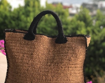 Crochet beach bag,raffia tote bag,chic boho bag, summer bag, straw tassel bag, summer purse designer, raffia straw bag , straw casual bag