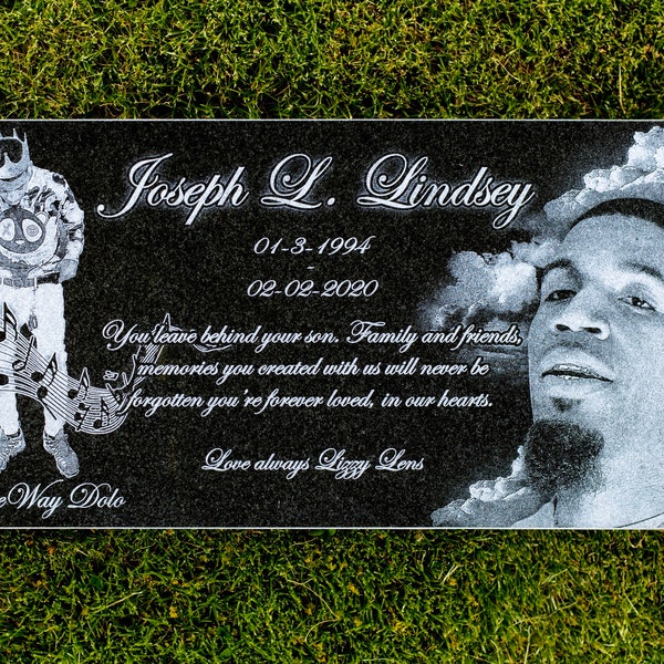 Custom Headstones 24x12x4 With 2 Personal Photos, Personalized Headstones, Headstones for Cemetery, Human Headstones, Grave Stones, Granite