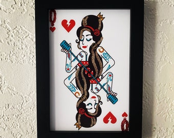 Amy Winehouse Embellished Art - Wood Frame