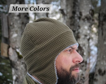 Reversible Fleece Cap with Earflaps: Ultralight Alpha Direct Wool, "Snoforus" Handmade  in Maine, USA