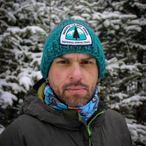 Hand Knit Wool Blend PCT Patch Hat: Fleece Lined Brim, Medium