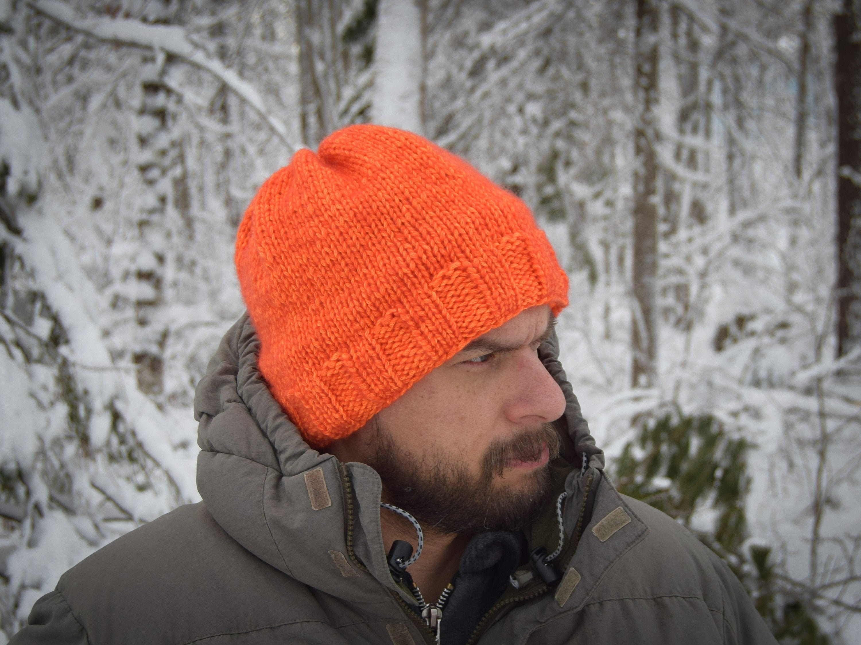 Maine 3 Season Brim-lined Blaze Blend Fleece-lined Hat Hunting Orange by Knit - Brim Mountainblaze Merino Etsy Wool Hand
