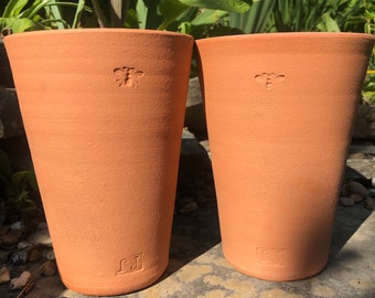 Set of 2 small Long Tom terracotta pots