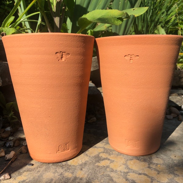 Set of 2 small Long Tom terracotta pots