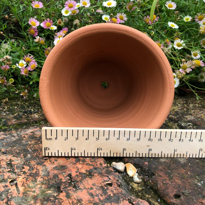 Handmade small terracotta pot with raised decoration. Hand made terracotta flower pot. image 5