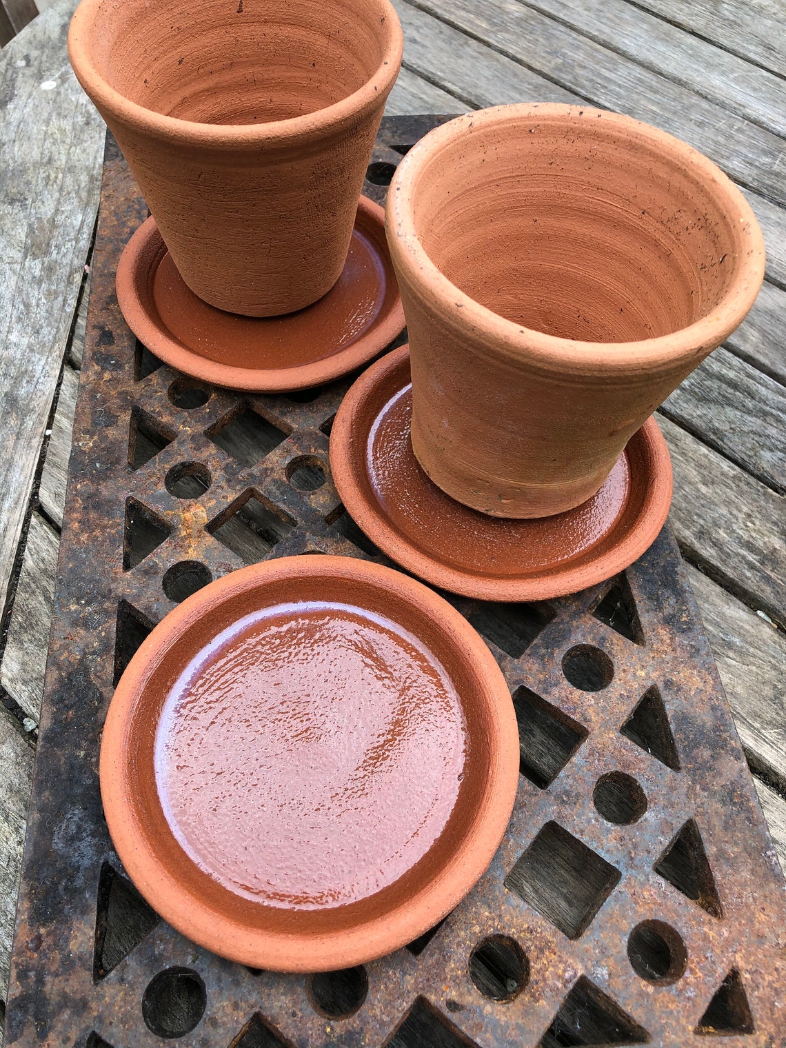 Set of 3 small handmade glazed terracotta pot saucers Etsy