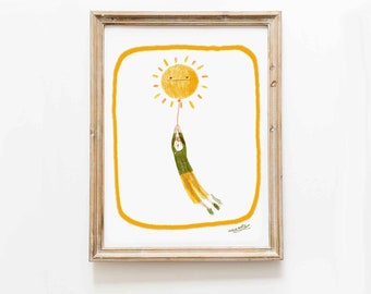 Rising Sun Boy Kawaii - home decor print art print - wall - kids nursery room