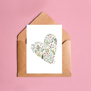 Corazón acuarela postal / original painintg impresión / patrón floral