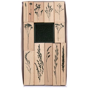 XL wooden stamp set nature wildflowers "grasses", up to 2 x 8 cm