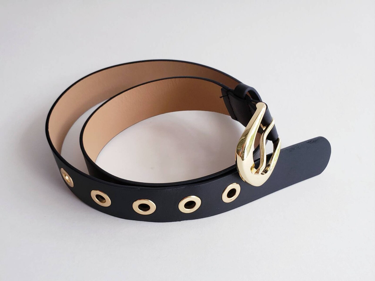 Women's Casual Black Belt Gold Tone Hardware Dress Belt Etsy